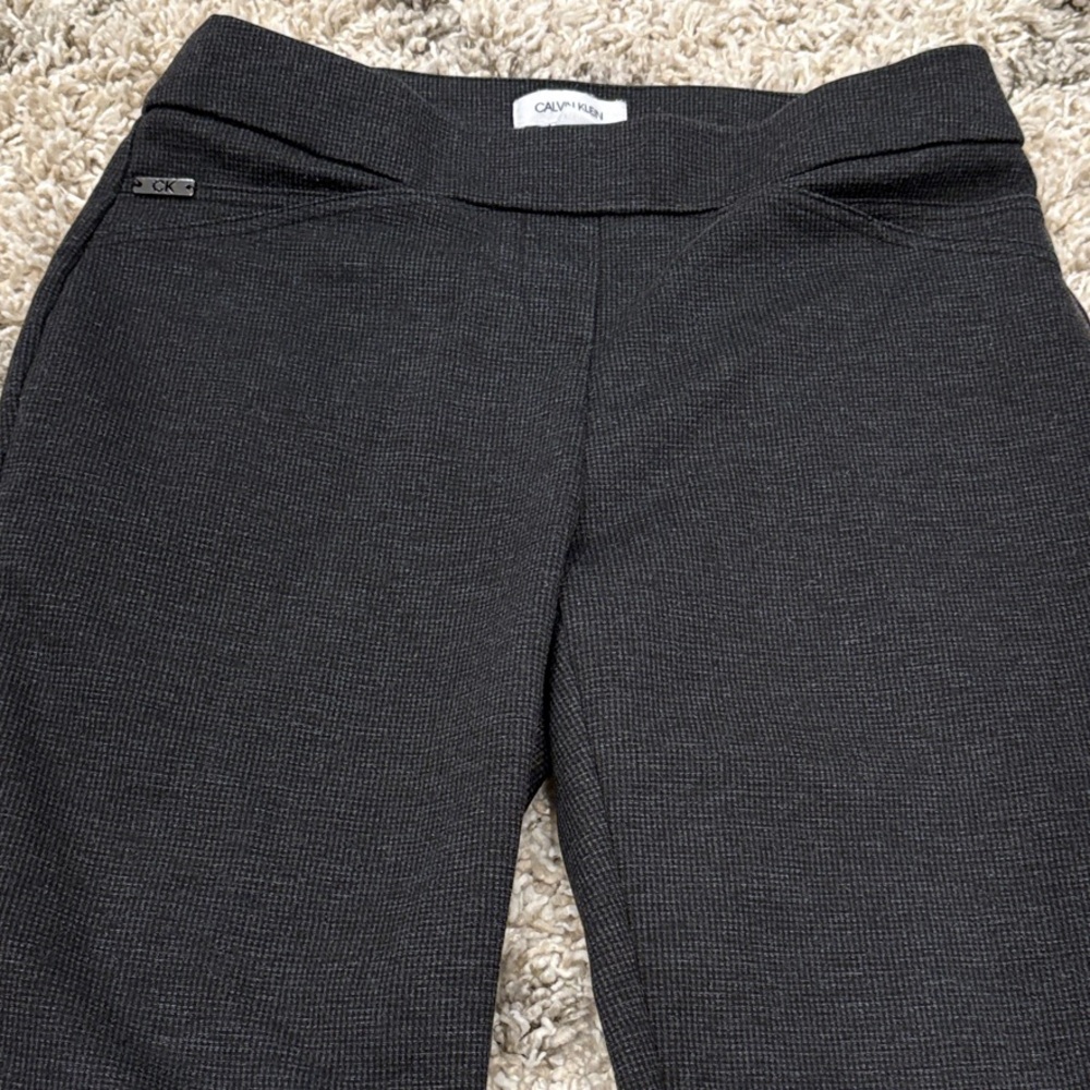 Calvin Klein Ponte Knit Pants Womens Size 2 Gray Check Pull On Work Career